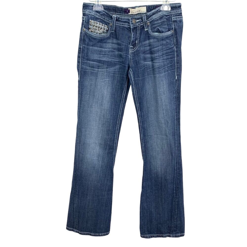 VIGOSS BOOT CUT Studded Distressed Stretch Jeans 5